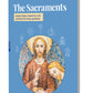 Image of the cover of "The Sacraments - Lesson helps, resources, and activities for busy catechists" which features a mosaic of Jesus and one apostle on a blue background.